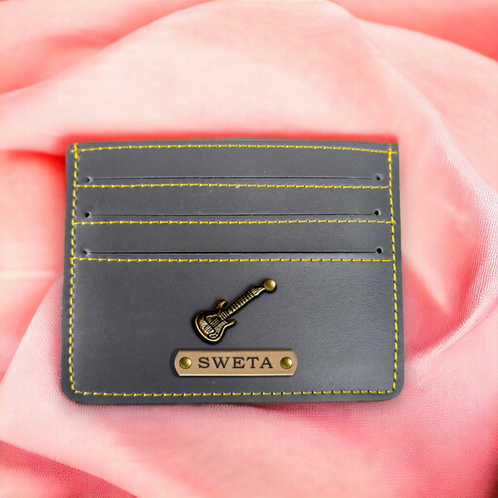 PERSONALISED LEATHER MINIMALISTIC CARD HOLDER - GRAY