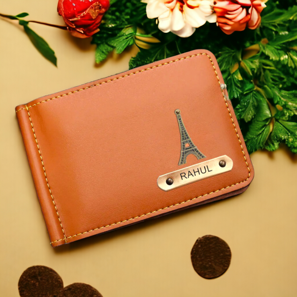 PERSONALISED MONEY CLIP WALLET - TAN