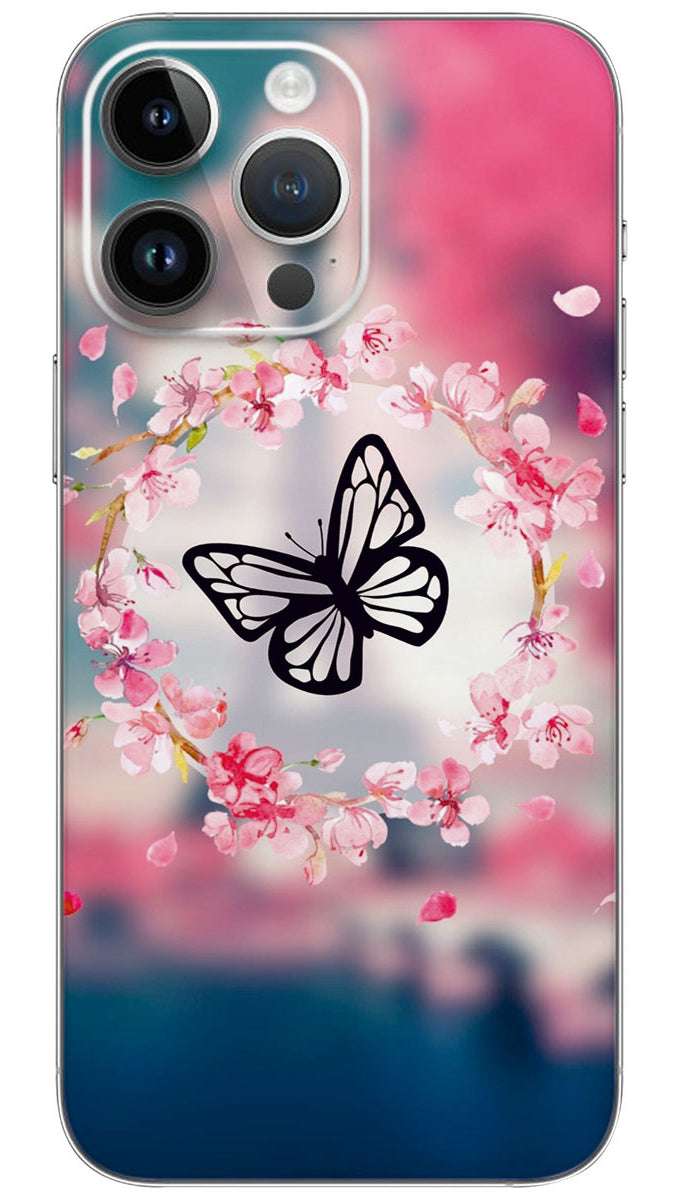 Cute pink butterfly Mobile Skin Wrap
