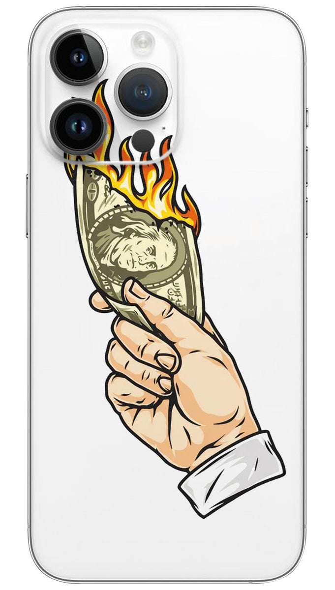 Dollar in hand with dollar fire  Mobile Skin Wrap
