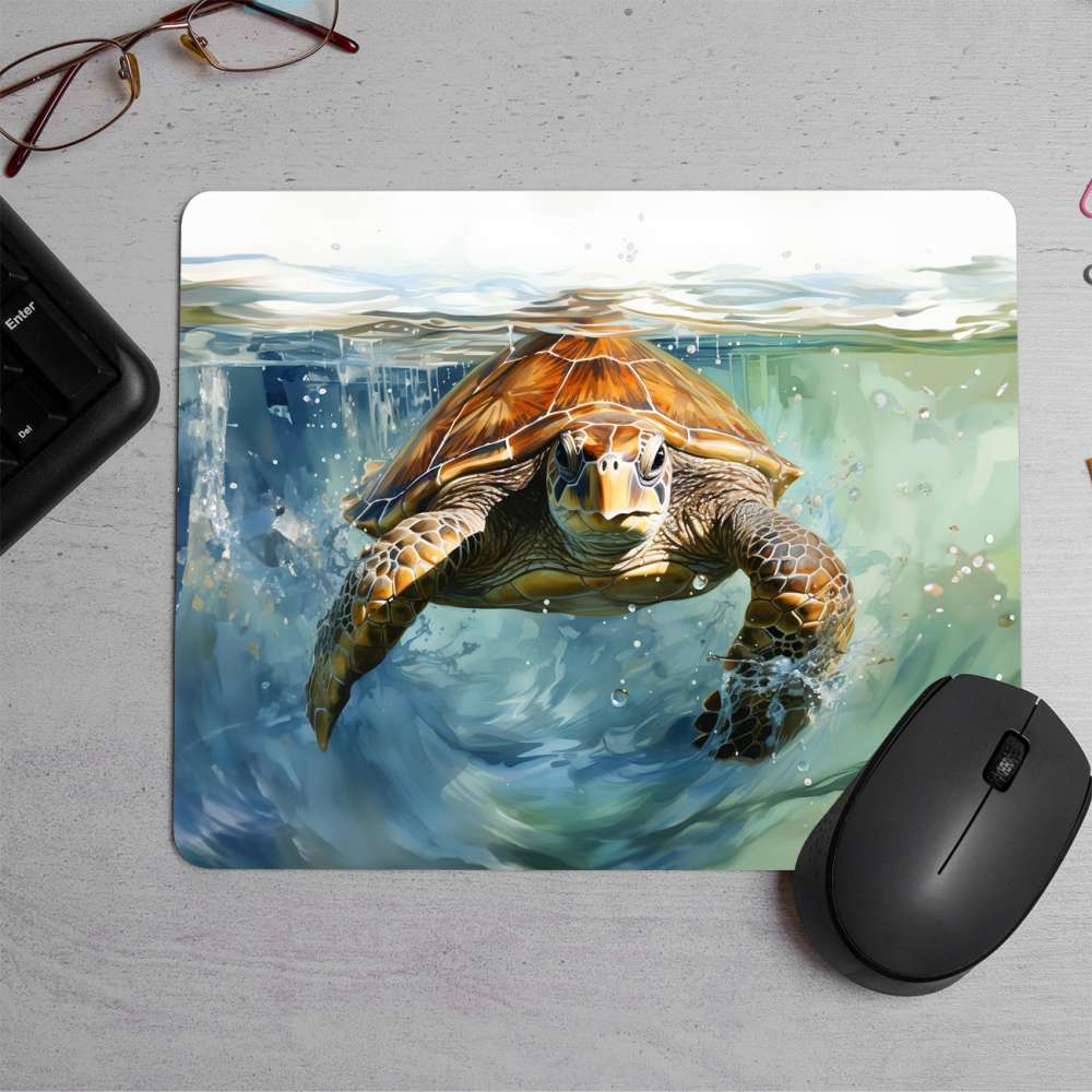 Turtle closeup swims in the water Printed Mouse Pad